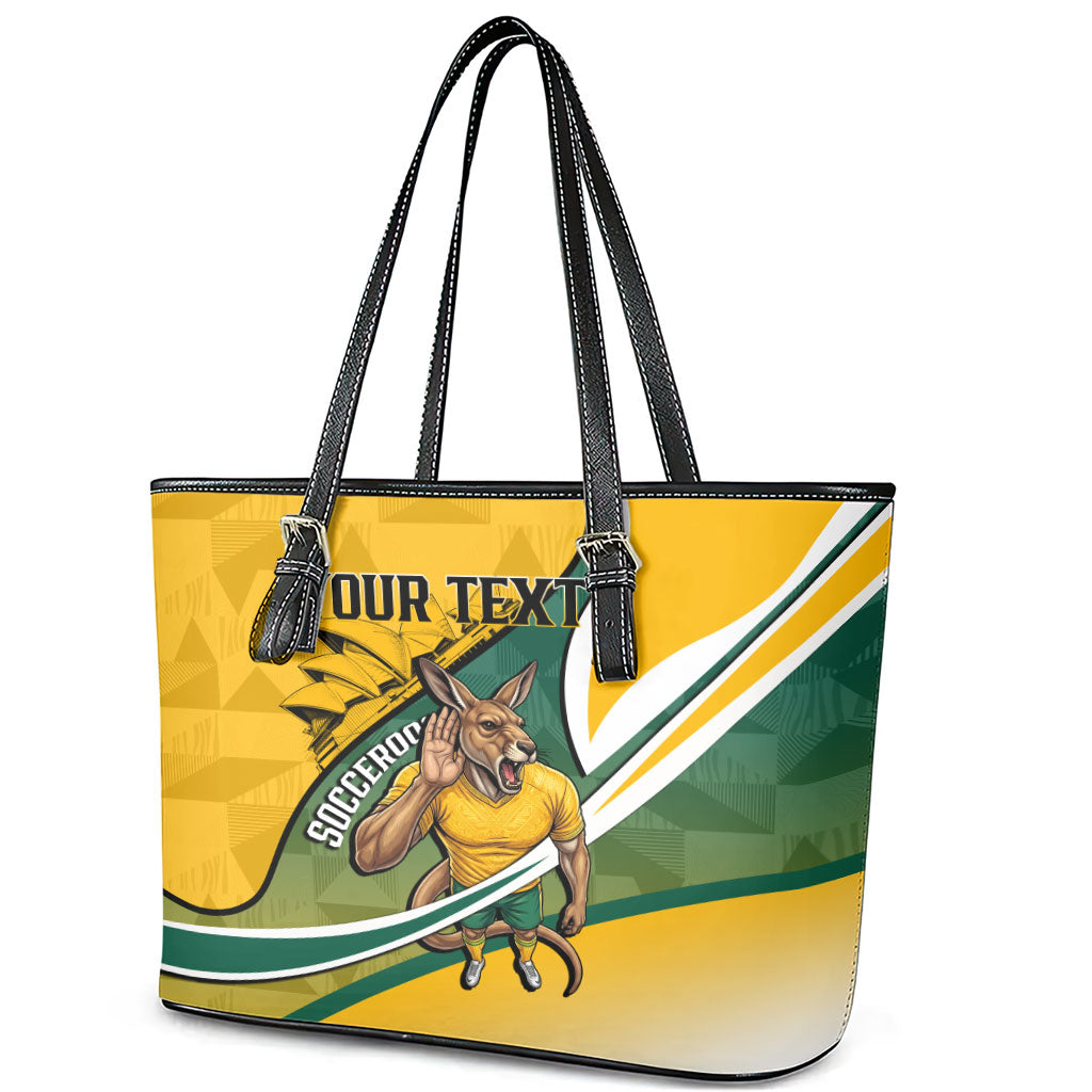 Personalized Australia Soccer Kangaroo Mascot Leather Tote Bag Sydney Opera House - Hear the Champions Roar Football