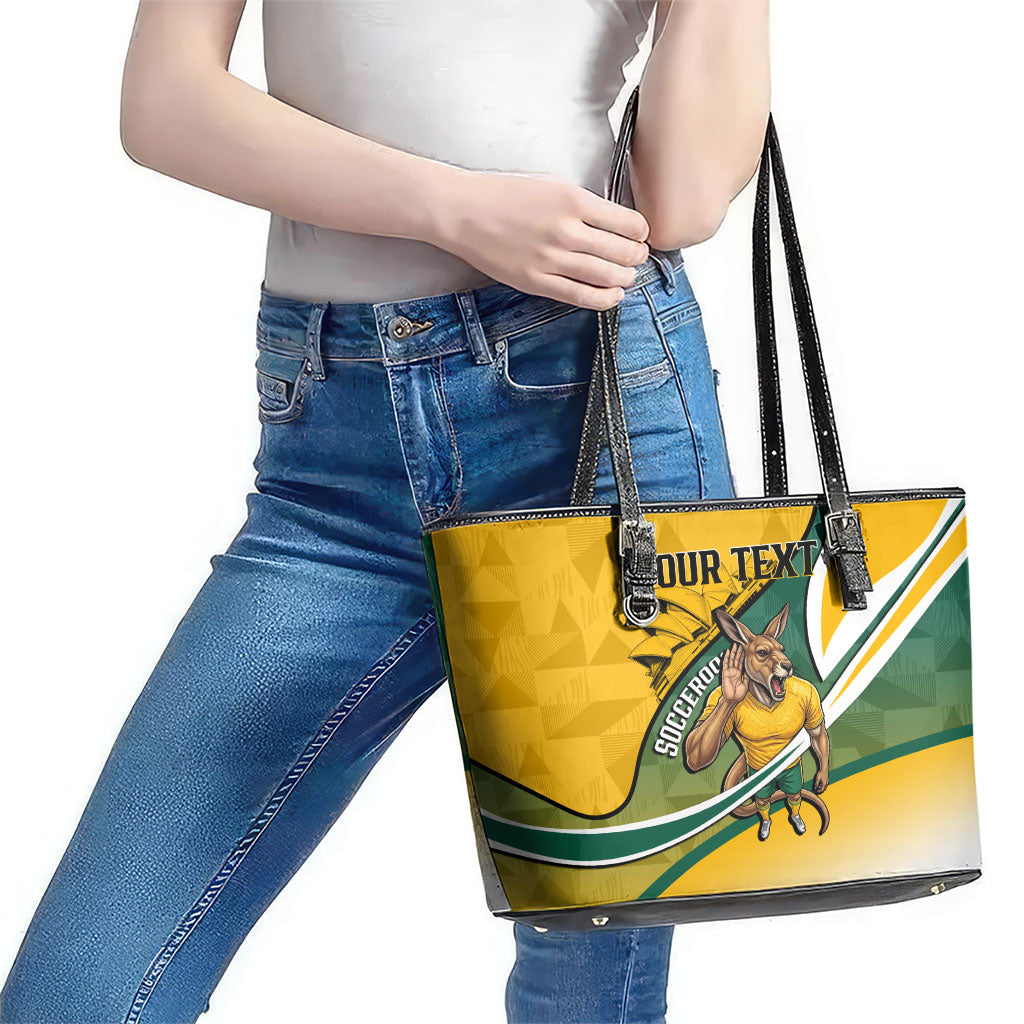 Personalized Australia Soccer Kangaroo Mascot Leather Tote Bag Sydney Opera House - Hear the Champions Roar Football