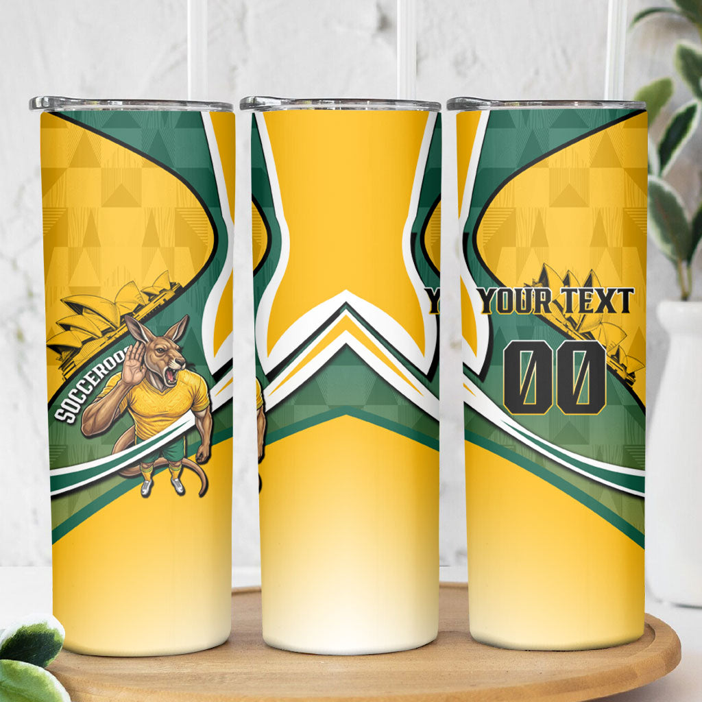 Personalized Australia Soccer Kangaroo Mascot Skinny Tumbler Sydney Opera House - Hear the Champions Roar Football