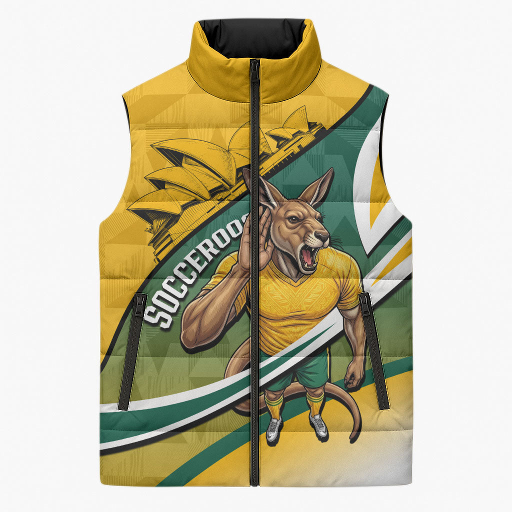Personalized Australia Soccer Kangaroo Mascot Sleeveless Puffer Jacket Sydney Opera House - Hear the Champions Roar Football