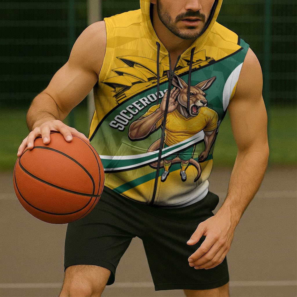 Personalized Australia Soccer Kangaroo Mascot Sleeveless Zip Hoodie Sydney Opera House - Hear the Champions Roar Football