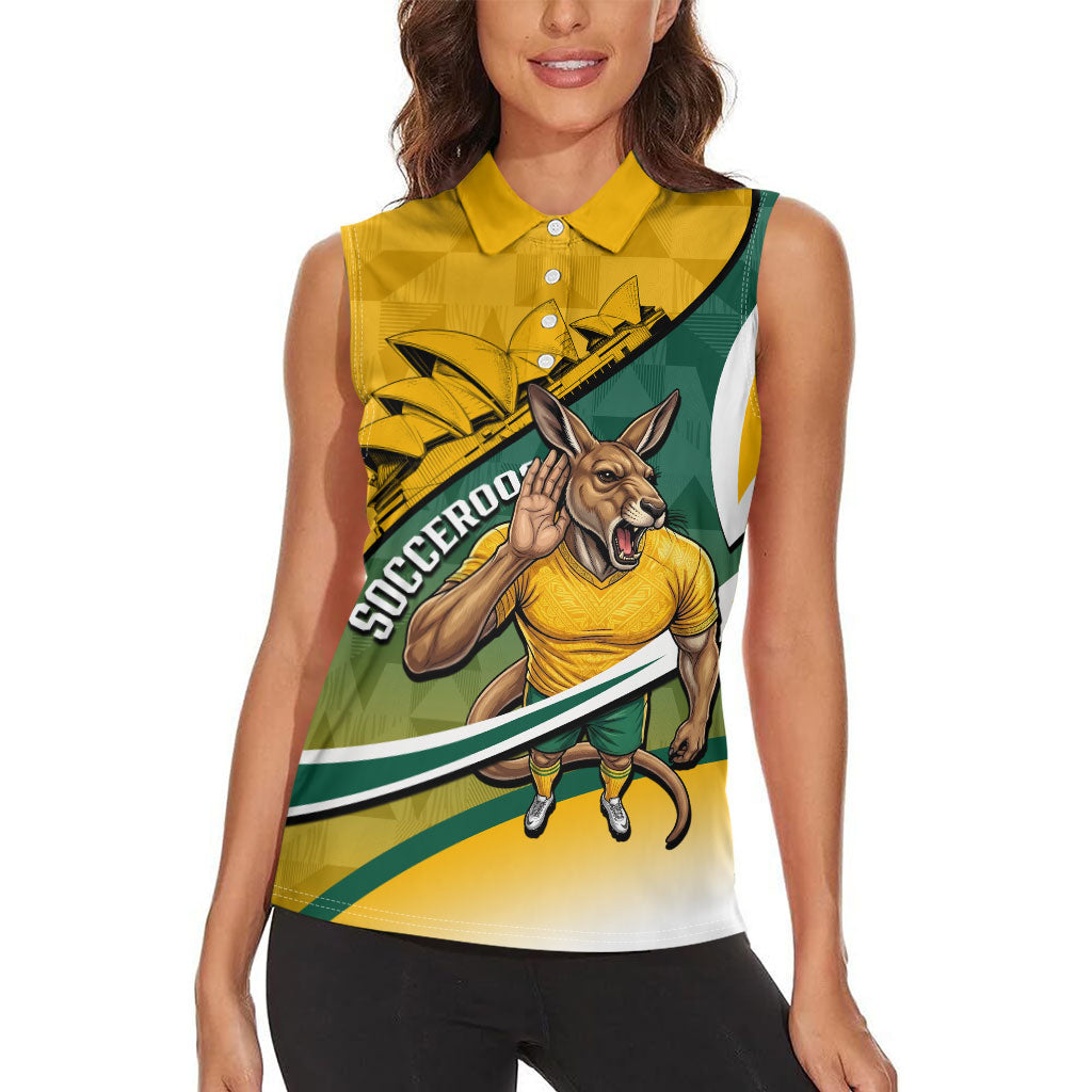 Personalized Australia Soccer Kangaroo Mascot Women Sleeveless Polo Shirt Sydney Opera House - Hear the Champions Roar Football