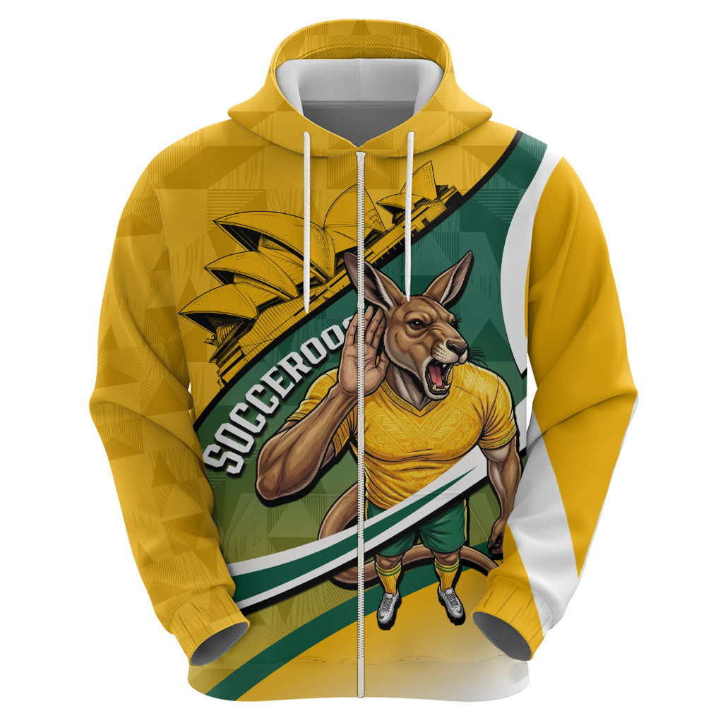 Personalized Australia Soccer Kangaroo Mascot Zip Hoodie Sydney Opera House - Hear the Champions Roar Football