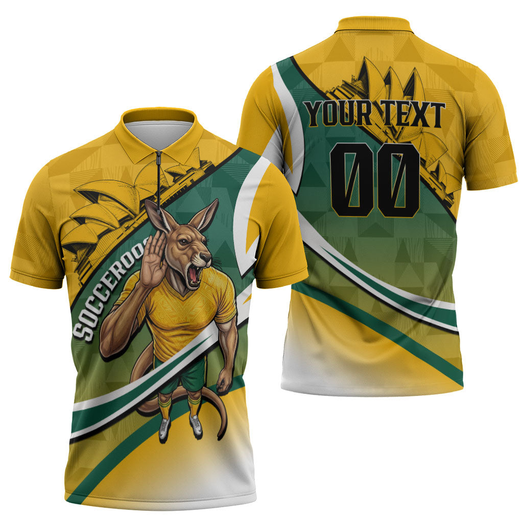 Personalized Australia Soccer Kangaroo Mascot Zipper Polo Shirt Sydney Opera House - Hear the Champions Roar Football