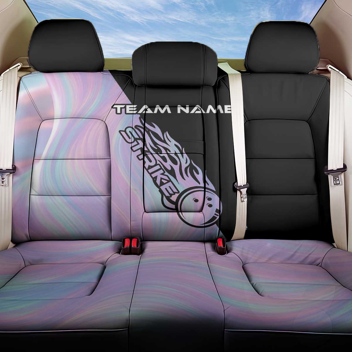 Bowling Strike Graphic Back Car Seat Cover Custom Flaming Ball and Pastel Gradient Swirl Pattern Design - Wonder Print Shop