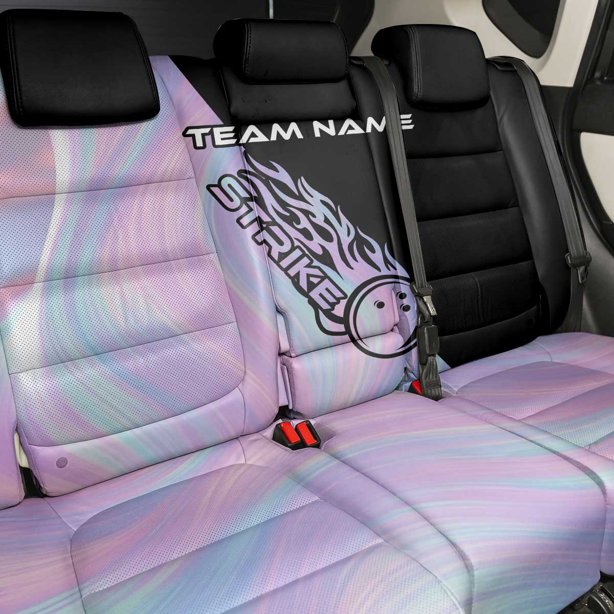 Bowling Strike Graphic Back Car Seat Cover Custom Flaming Ball and Pastel Gradient Swirl Pattern Design - Wonder Print Shop