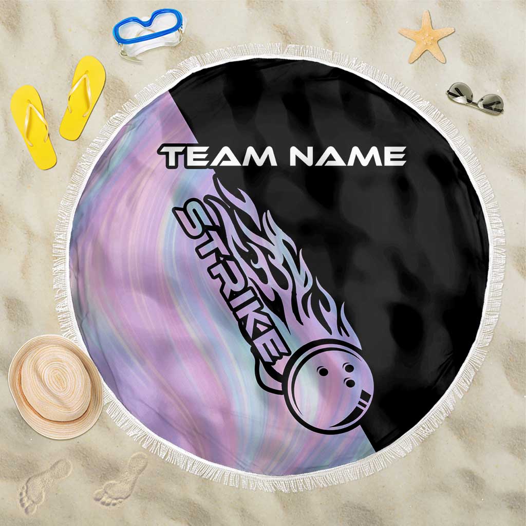 Bowling Strike Graphic Beach Blanket Custom Flaming Ball and Pastel Gradient Swirl Pattern Design - Wonder Print Shop