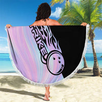 Bowling Strike Graphic Beach Blanket Custom Flaming Ball and Pastel Gradient Swirl Pattern Design - Wonder Print Shop