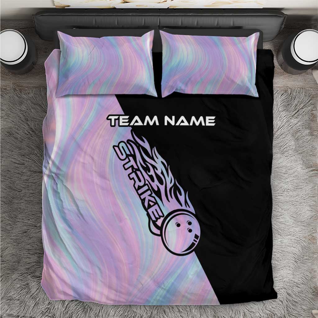 Bowling Strike Graphic Bedding Set Custom Flaming Ball and Pastel Gradient Swirl Pattern Design - Wonder Print Shop