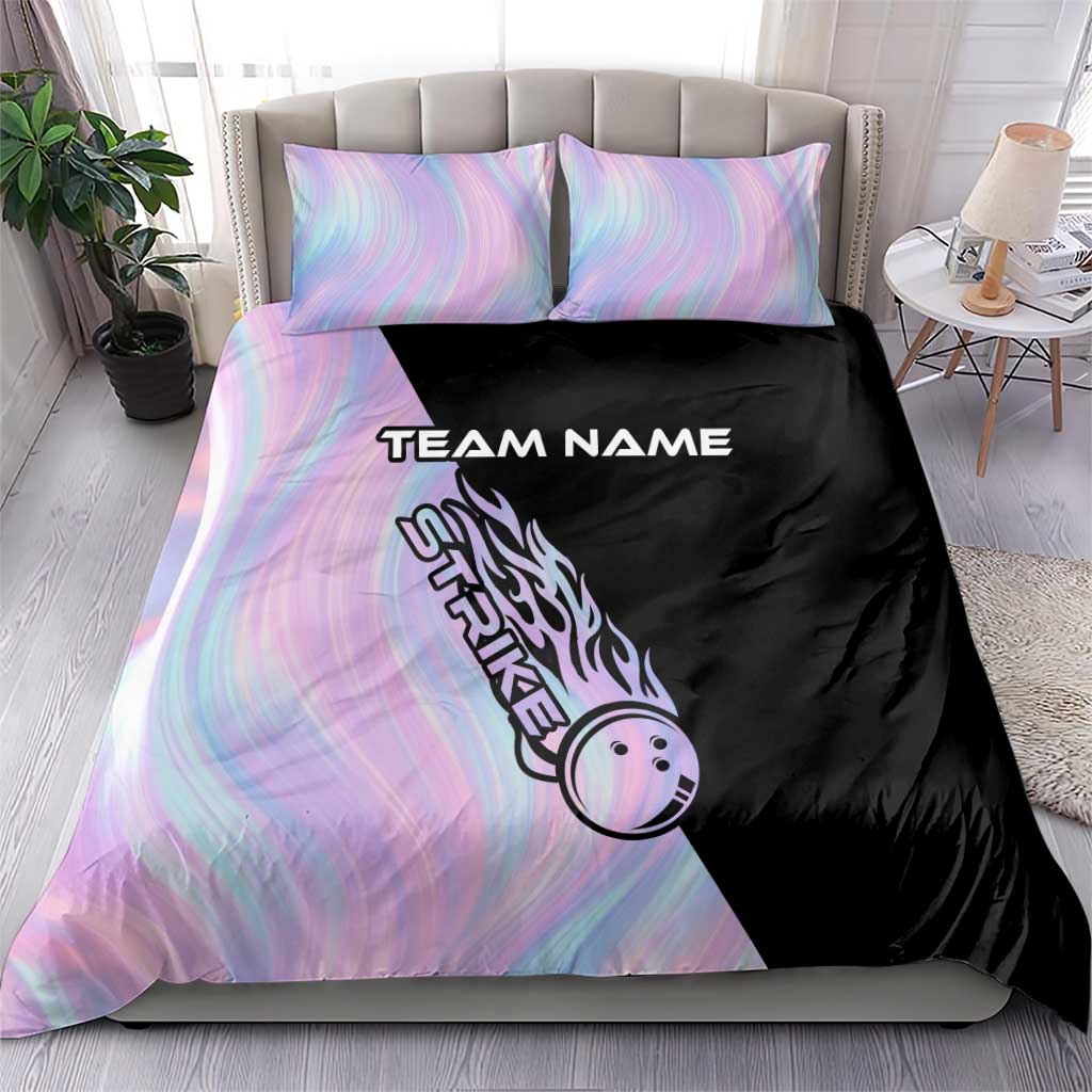 Bowling Strike Graphic Bedding Set Custom Flaming Ball and Pastel Gradient Swirl Pattern Design - Wonder Print Shop