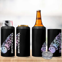 Bowling Strike Graphic 4 in 1 Can Cooler Tumbler Custom Flaming Ball and Pastel Gradient Swirl Pattern Design - Wonder Print Shop