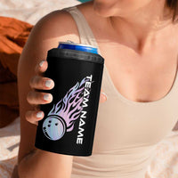 Bowling Strike Graphic 4 in 1 Can Cooler Tumbler Custom Flaming Ball and Pastel Gradient Swirl Pattern Design - Wonder Print Shop