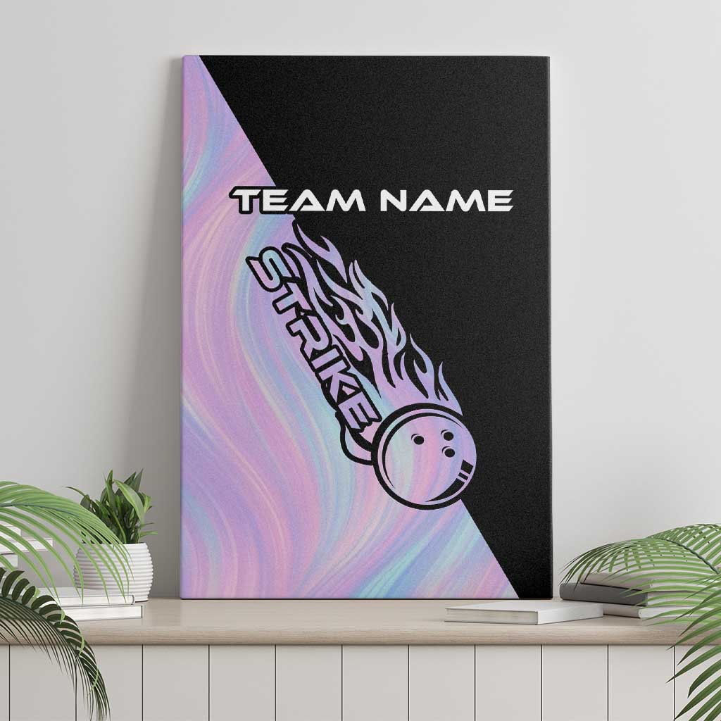 Bowling Strike Graphic Canvas Wall Art Custom Flaming Ball and Pastel Gradient Swirl Pattern Design - Wonder Print Shop
