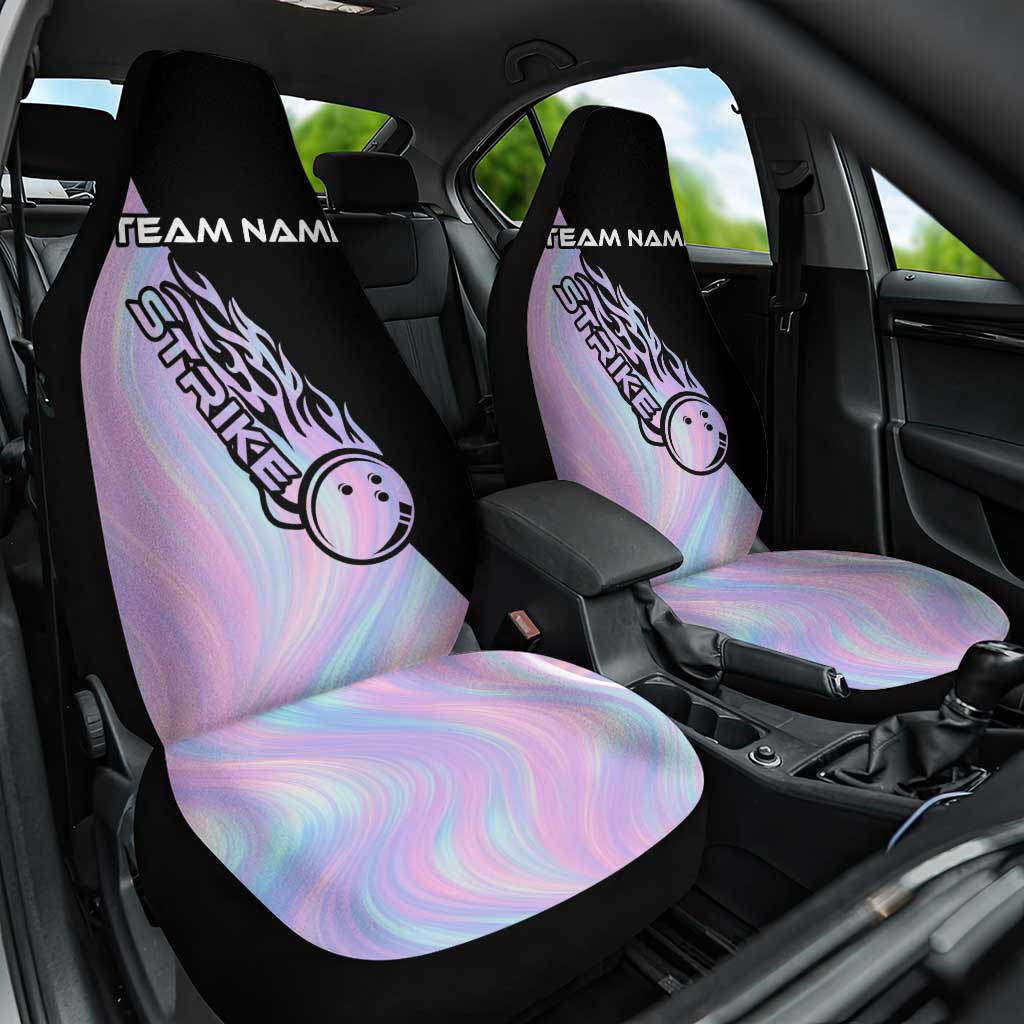 Bowling Strike Graphic Car Seat Cover Custom Flaming Ball and Pastel Gradient Swirl Pattern Design - Wonder Print Shop