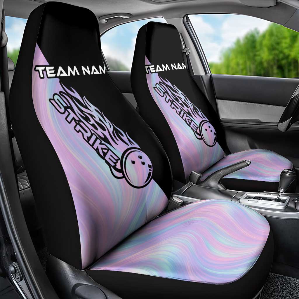 Bowling Strike Graphic Car Seat Cover Custom Flaming Ball and Pastel Gradient Swirl Pattern Design - Wonder Print Shop