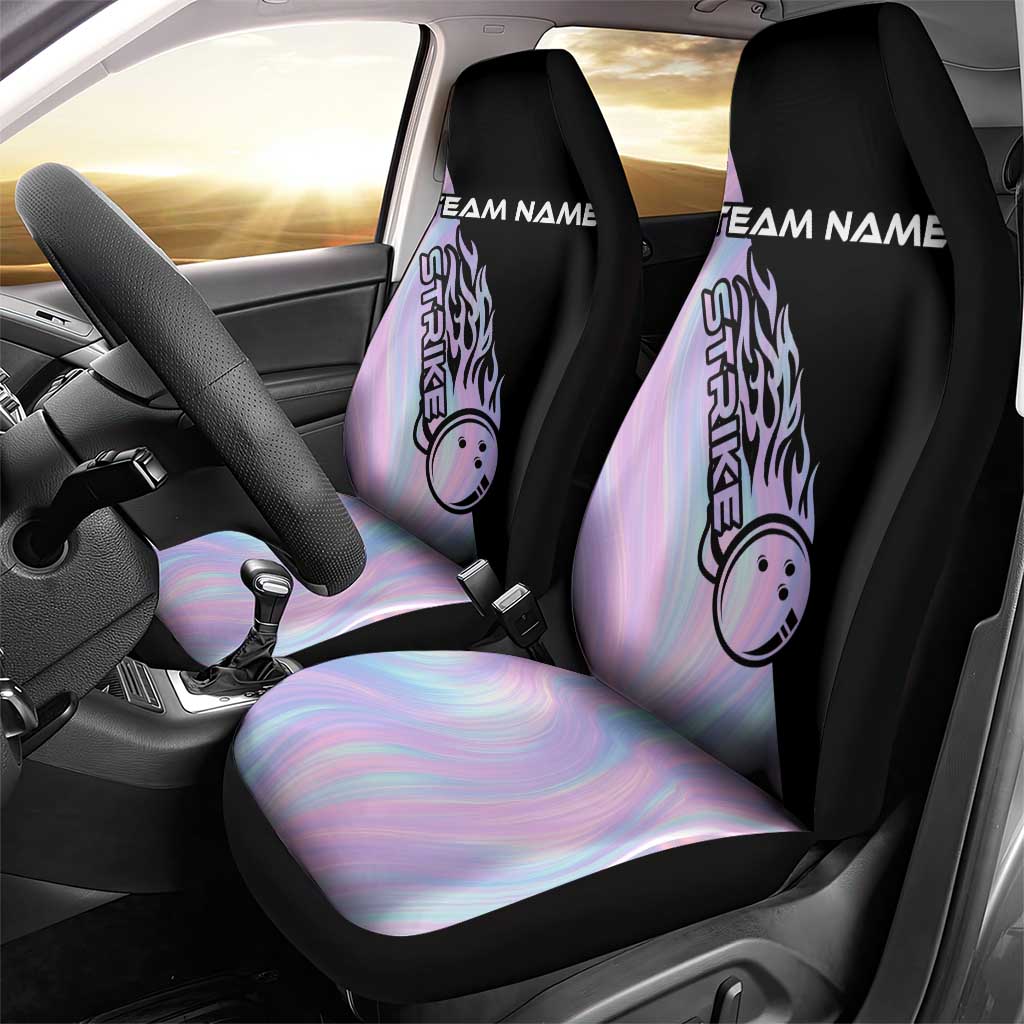 Bowling Strike Graphic Car Seat Cover Custom Flaming Ball and Pastel Gradient Swirl Pattern Design - Wonder Print Shop