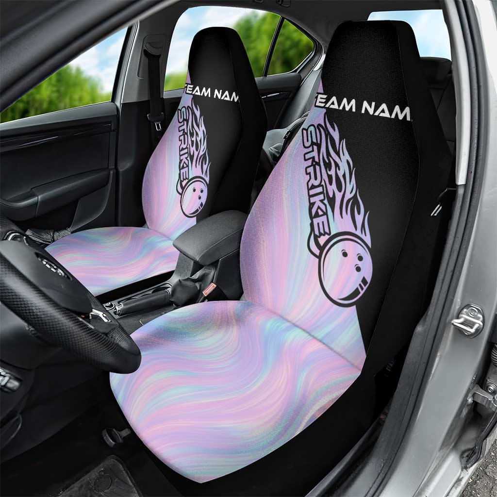 Bowling Strike Graphic Car Seat Cover Custom Flaming Ball and Pastel Gradient Swirl Pattern Design - Wonder Print Shop