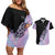 Bowling Strike Graphic Couples Matching Off Shoulder Short Dress and Hawaiian Shirt Custom Flaming Ball and Pastel Gradient Swirl Pattern Design - Wonder Print Shop
