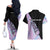 Bowling Strike Graphic Couples Matching Off The Shoulder Long Sleeve Dress and Hawaiian Shirt Custom Flaming Ball and Pastel Gradient Swirl Pattern Design - Wonder Print Shop