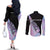 Bowling Strike Graphic Couples Matching Off The Shoulder Long Sleeve Dress and Long Sleeve Button Shirt Custom Flaming Ball and Pastel Gradient Swirl Pattern Design - Wonder Print Shop
