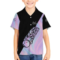 Bowling Strike Graphic Family Matching Long Sleeve Bodycon Dress and Hawaiian Shirt Custom Flaming Ball and Pastel Gradient Swirl Pattern Design - Wonder Print Shop