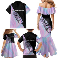 Bowling Strike Graphic Family Matching Mermaid Dress and Hawaiian Shirt Custom Flaming Ball and Pastel Gradient Swirl Pattern Design - Wonder Print Shop