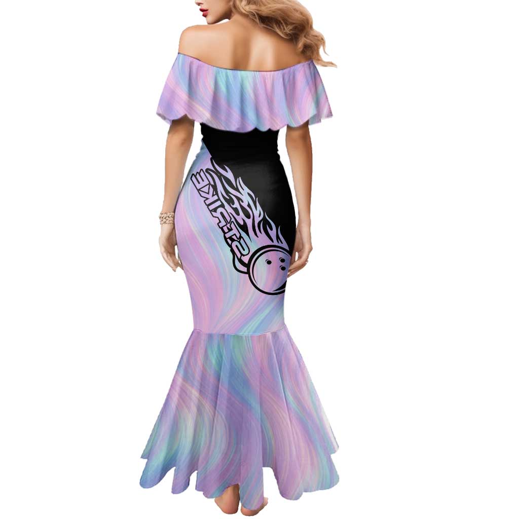 Bowling Strike Graphic Family Matching Mermaid Dress and Hawaiian Shirt Custom Flaming Ball and Pastel Gradient Swirl Pattern Design - Wonder Print Shop