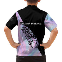 Bowling Strike Graphic Family Matching Off The Shoulder Long Sleeve Dress and Hawaiian Shirt Custom Flaming Ball and Pastel Gradient Swirl Pattern Design - Wonder Print Shop