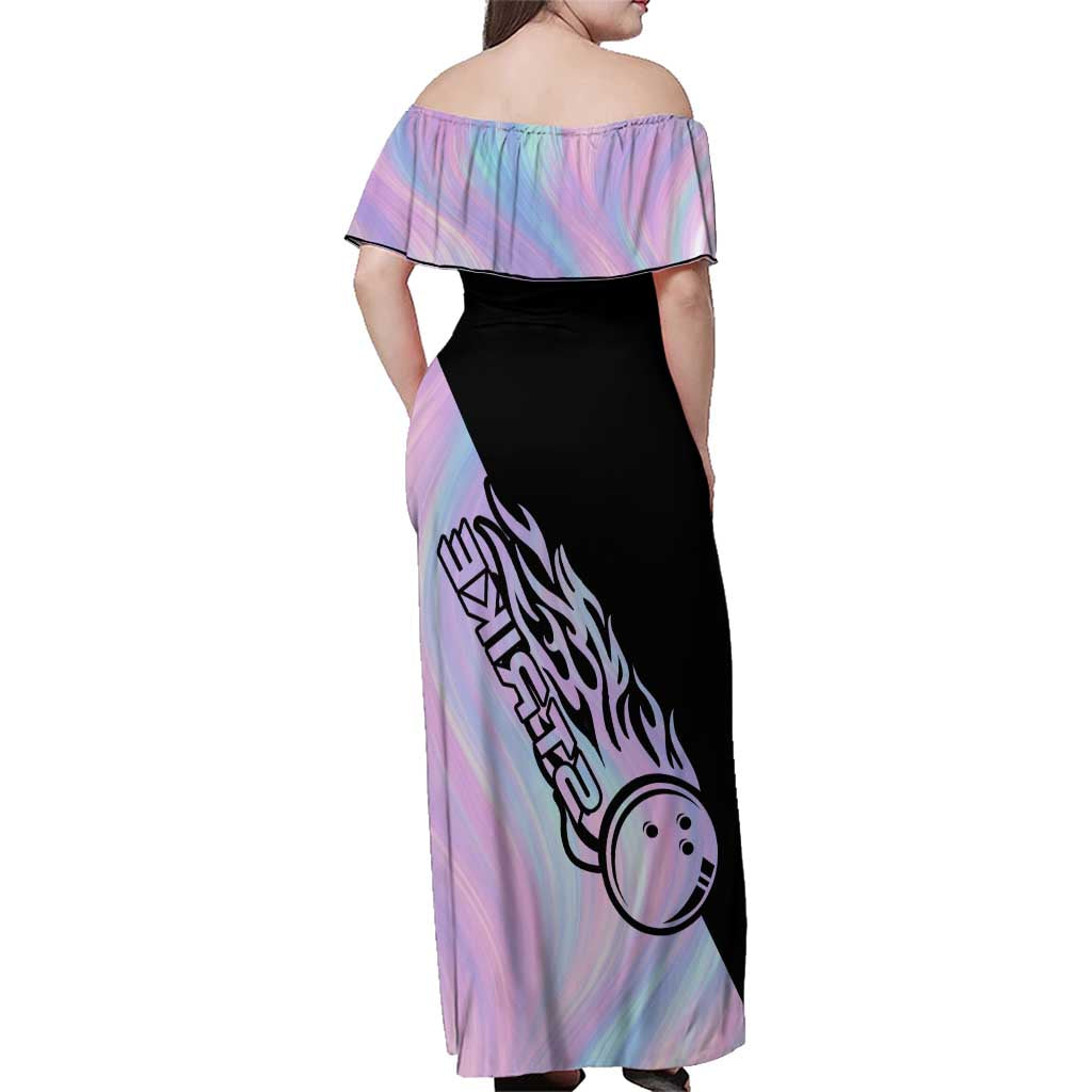 Bowling Strike Graphic Family Matching Off Shoulder Maxi Dress and Hawaiian Shirt Custom Flaming Ball and Pastel Gradient Swirl Pattern Design - Wonder Print Shop