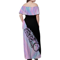 Bowling Strike Graphic Family Matching Off Shoulder Maxi Dress and Hawaiian Shirt Custom Flaming Ball and Pastel Gradient Swirl Pattern Design - Wonder Print Shop