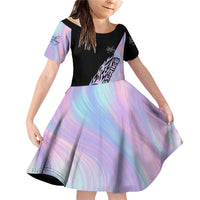 Bowling Strike Graphic Family Matching Off Shoulder Short Dress and Hawaiian Shirt Custom Flaming Ball and Pastel Gradient Swirl Pattern Design - Wonder Print Shop