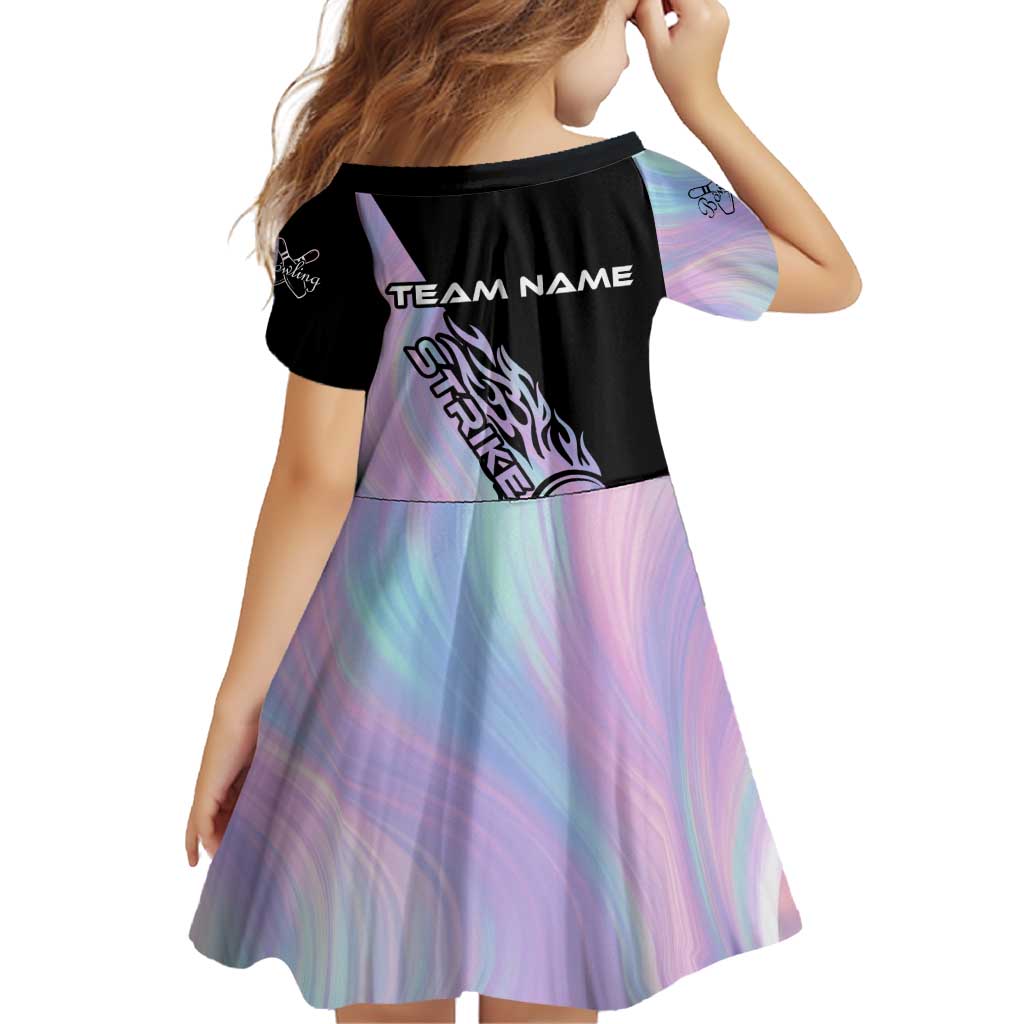 Bowling Strike Graphic Family Matching Off Shoulder Short Dress and Hawaiian Shirt Custom Flaming Ball and Pastel Gradient Swirl Pattern Design - Wonder Print Shop