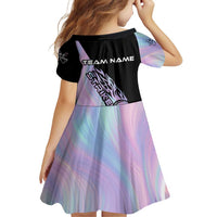 Bowling Strike Graphic Family Matching Off Shoulder Short Dress and Hawaiian Shirt Custom Flaming Ball and Pastel Gradient Swirl Pattern Design - Wonder Print Shop