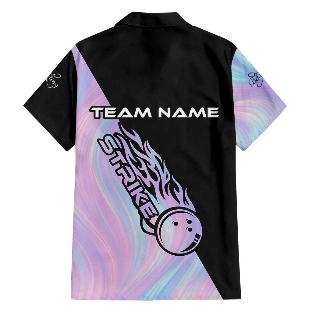 Bowling Strike Graphic Family Matching Off Shoulder Short Dress and Hawaiian Shirt Custom Flaming Ball and Pastel Gradient Swirl Pattern Design - Wonder Print Shop