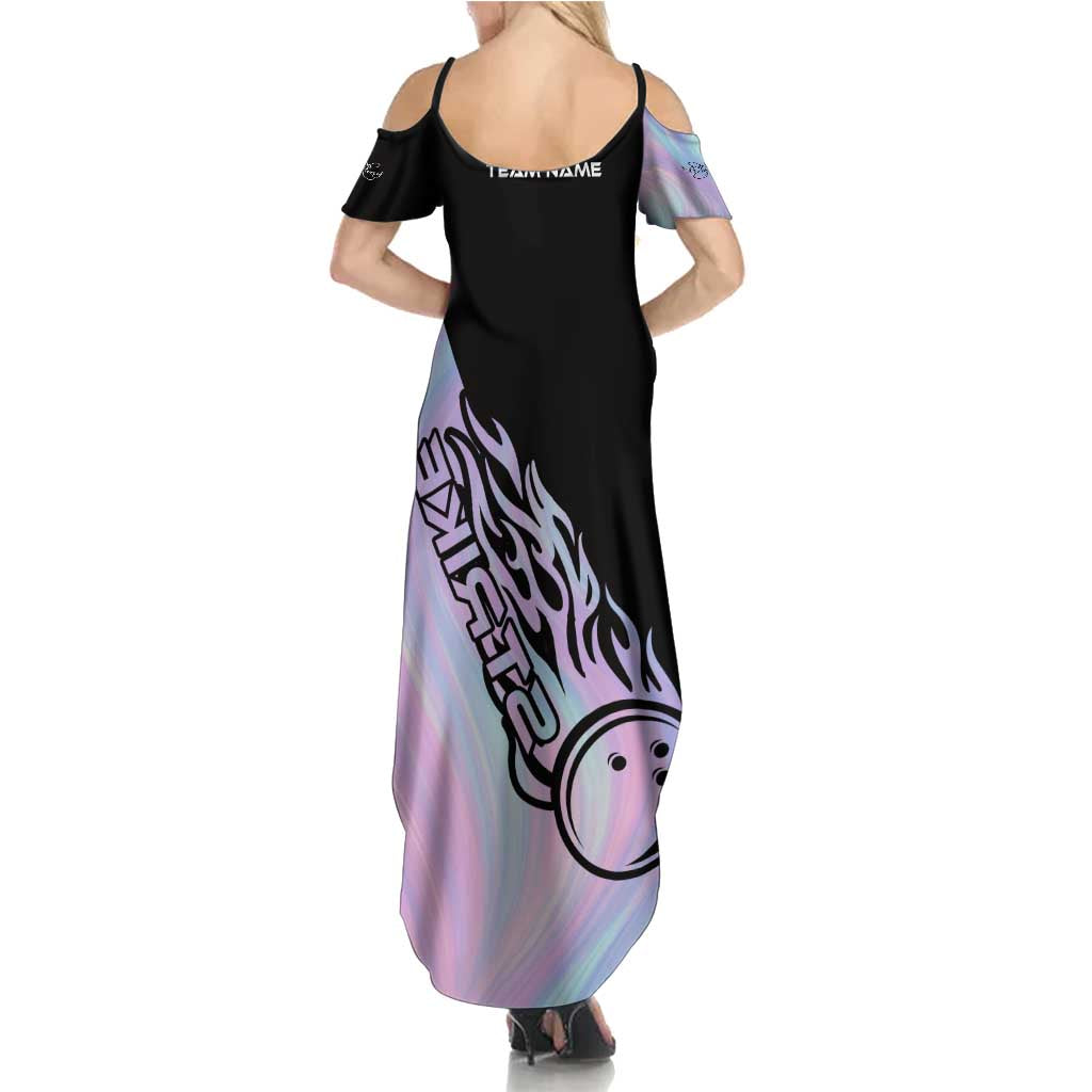 Bowling Strike Graphic Family Matching Summer Maxi Dress and Hawaiian Shirt Custom Flaming Ball and Pastel Gradient Swirl Pattern Design - Wonder Print Shop