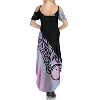 Bowling Strike Graphic Family Matching Summer Maxi Dress and Hawaiian Shirt Custom Flaming Ball and Pastel Gradient Swirl Pattern Design - Wonder Print Shop