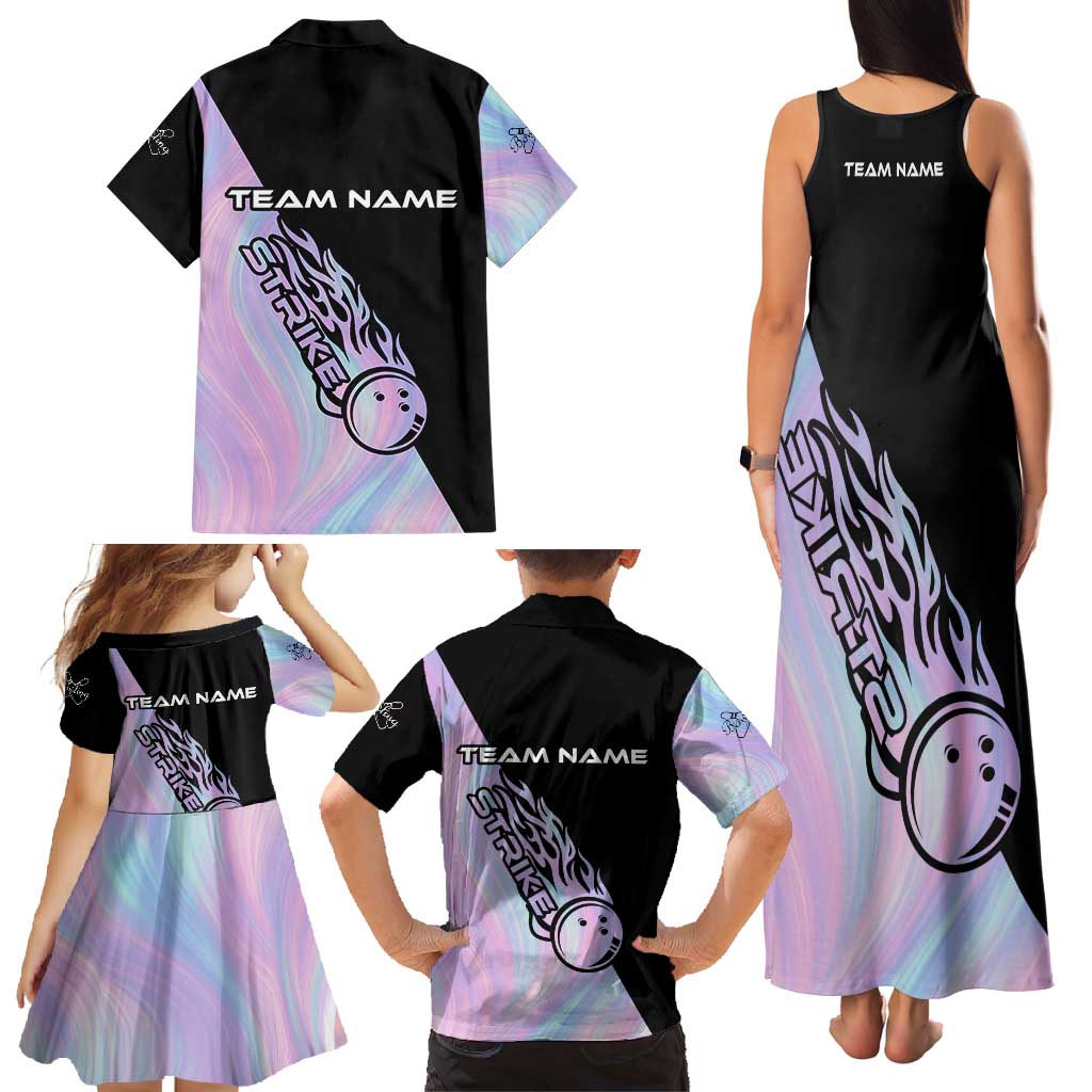 Bowling Strike Graphic Family Matching Tank Maxi Dress and Hawaiian Shirt Custom Flaming Ball and Pastel Gradient Swirl Pattern Design - Wonder Print Shop