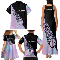 Bowling Strike Graphic Family Matching Tank Maxi Dress and Hawaiian Shirt Custom Flaming Ball and Pastel Gradient Swirl Pattern Design - Wonder Print Shop
