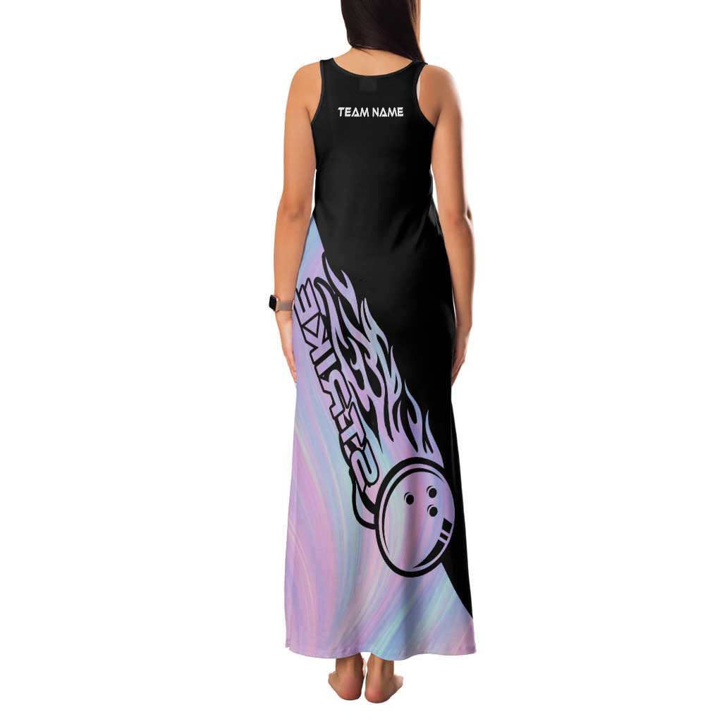 Bowling Strike Graphic Family Matching Tank Maxi Dress and Hawaiian Shirt Custom Flaming Ball and Pastel Gradient Swirl Pattern Design - Wonder Print Shop