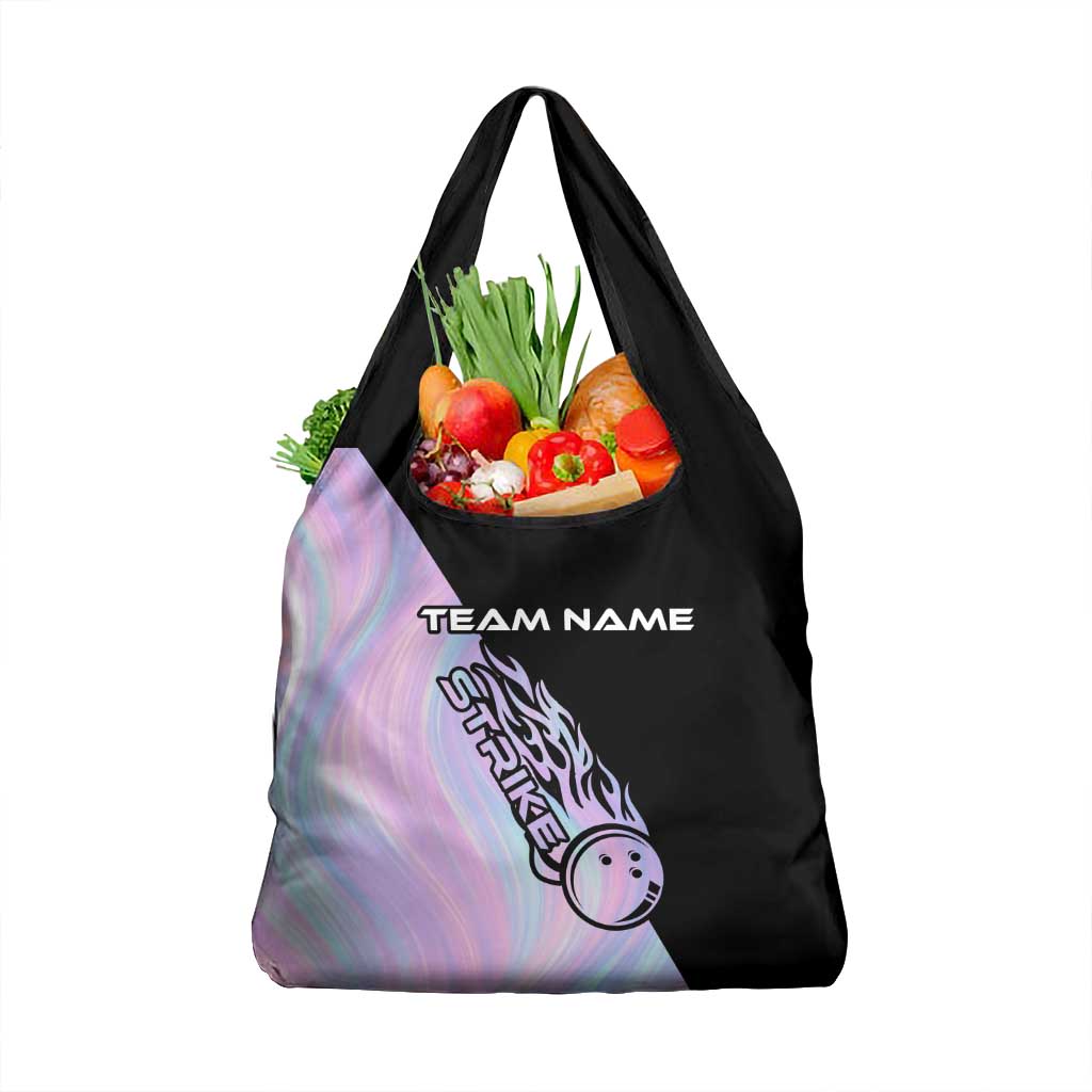 Bowling Strike Graphic Grocery Bag Custom Flaming Ball and Pastel Gradient Swirl Pattern Design - Wonder Print Shop