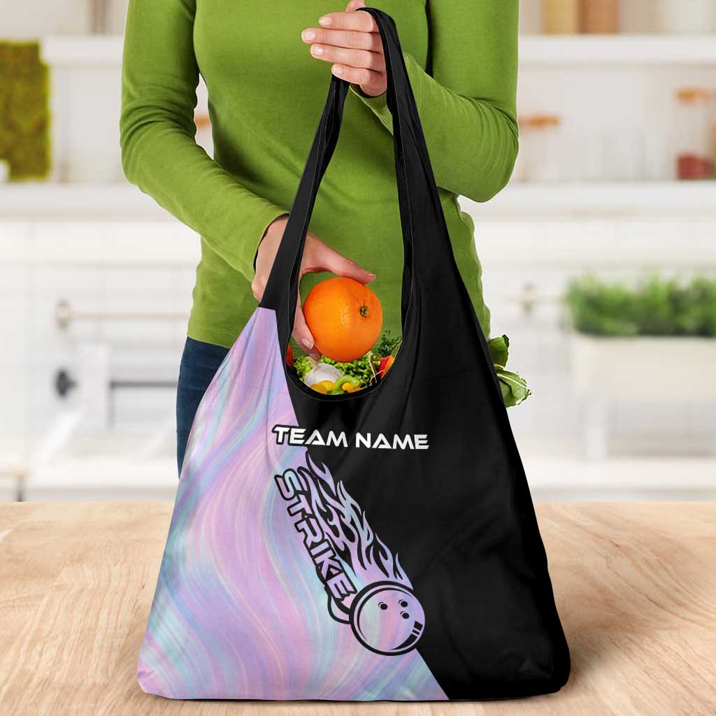 Bowling Strike Graphic Grocery Bag Custom Flaming Ball and Pastel Gradient Swirl Pattern Design - Wonder Print Shop