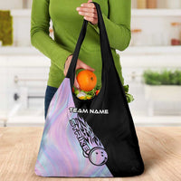 Bowling Strike Graphic Grocery Bag Custom Flaming Ball and Pastel Gradient Swirl Pattern Design - Wonder Print Shop