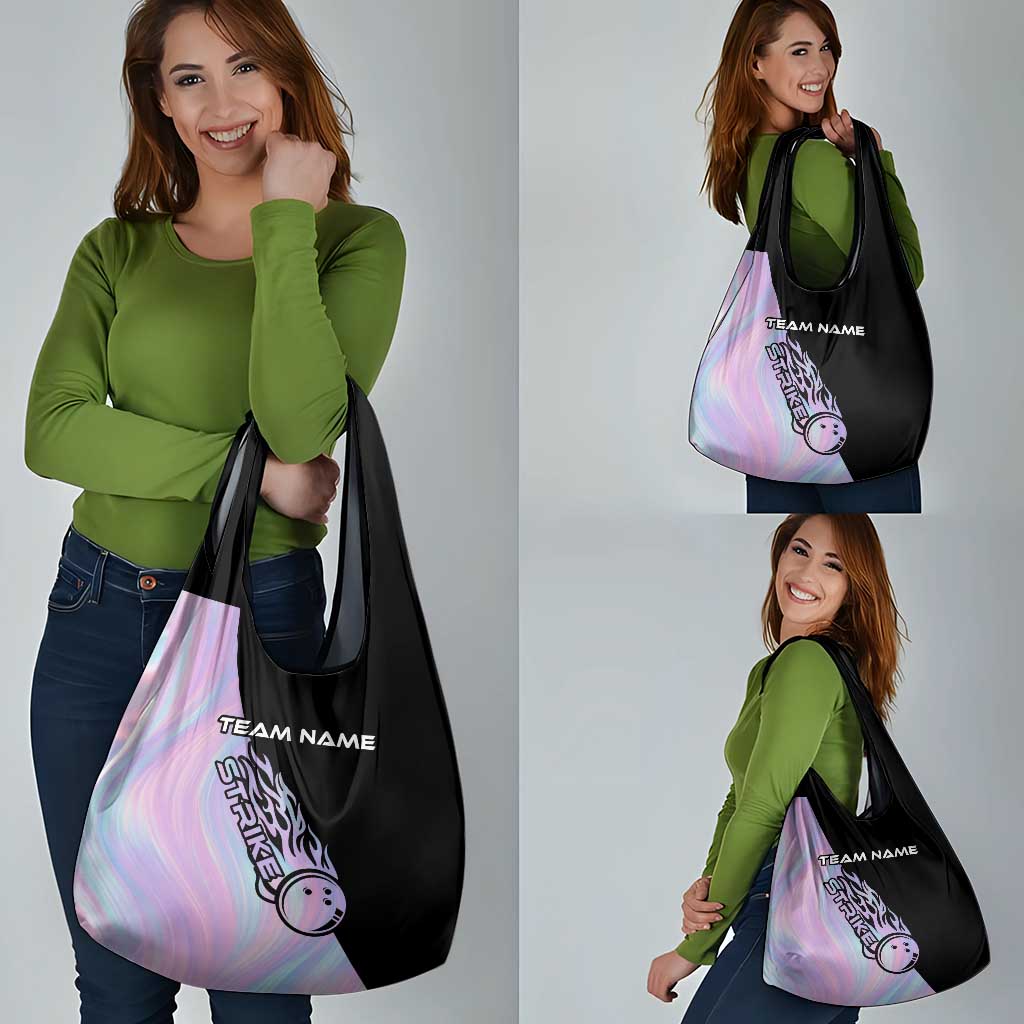 Bowling Strike Graphic Grocery Bag Custom Flaming Ball and Pastel Gradient Swirl Pattern Design - Wonder Print Shop