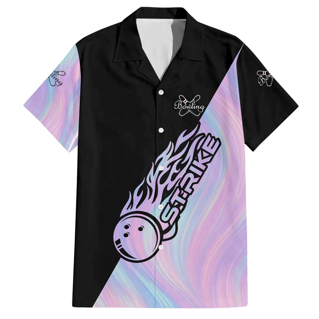 Bowling Strike Graphic Hawaiian Shirt Custom Flaming Ball and Pastel Gradient Swirl Pattern Design - Wonder Print Shop