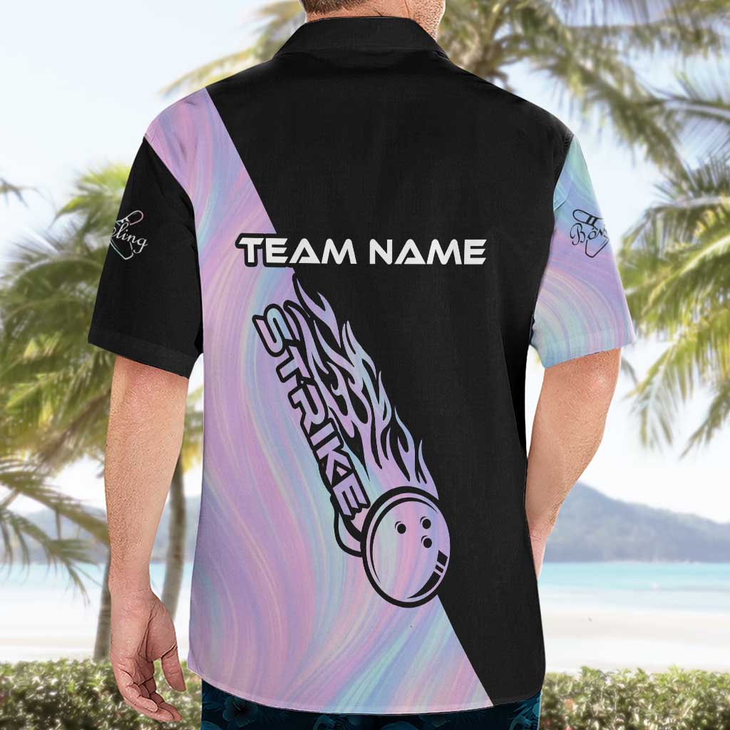 Bowling Strike Graphic Hawaiian Shirt Custom Flaming Ball and Pastel Gradient Swirl Pattern Design - Wonder Print Shop