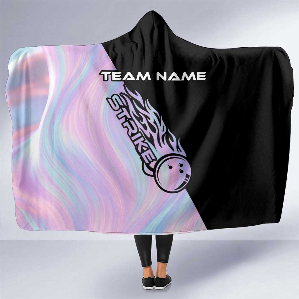 Bowling Strike Graphic Hooded Blanket Custom Flaming Ball and Pastel Gradient Swirl Pattern Design - Wonder Print Shop
