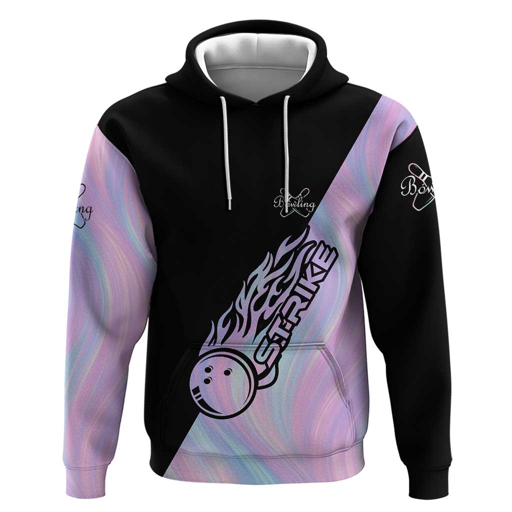 Bowling Strike Graphic Hoodie Custom Flaming Ball and Pastel Gradient Swirl Pattern Design - Wonder Print Shop