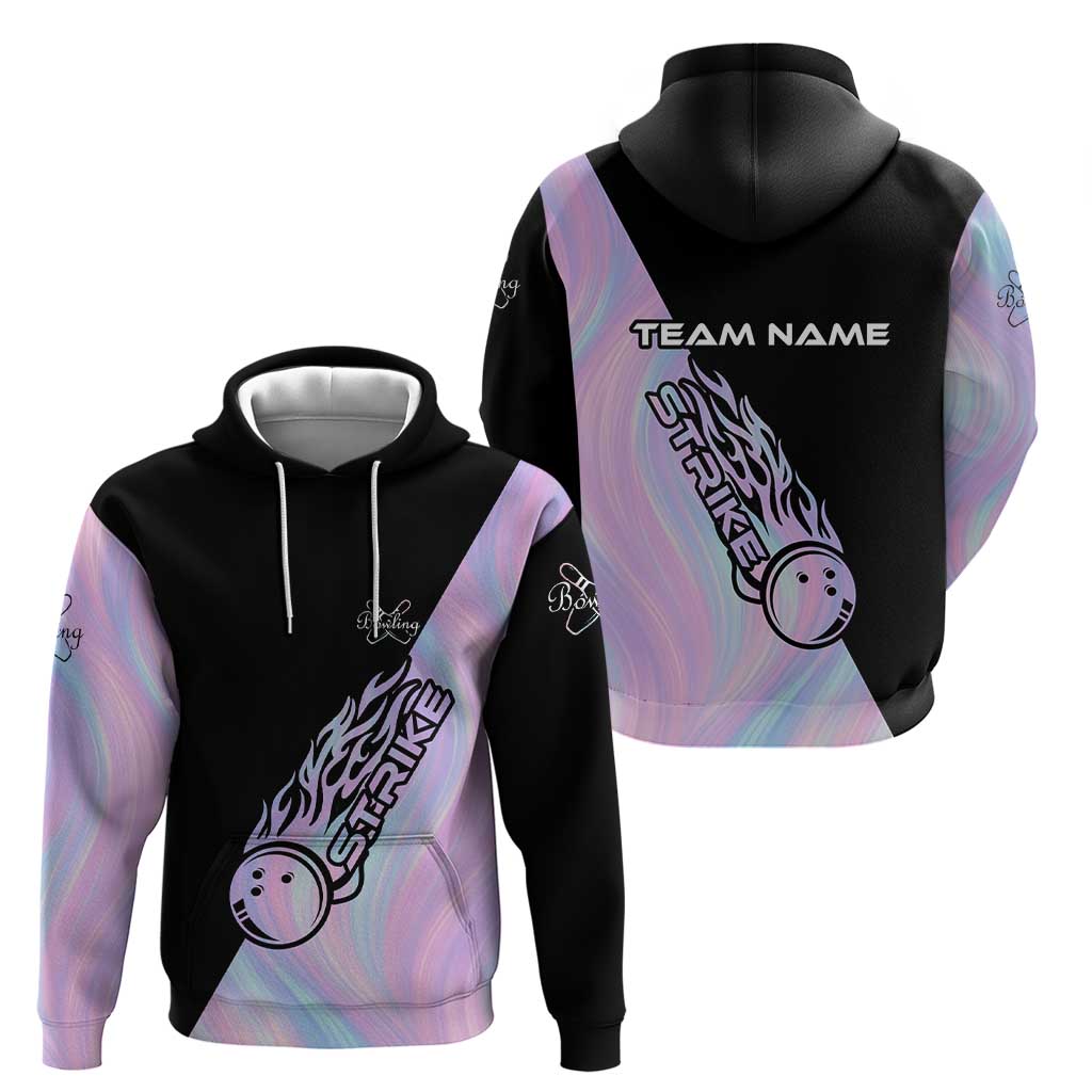 Bowling Strike Graphic Hoodie Custom Flaming Ball and Pastel Gradient Swirl Pattern Design - Wonder Print Shop
