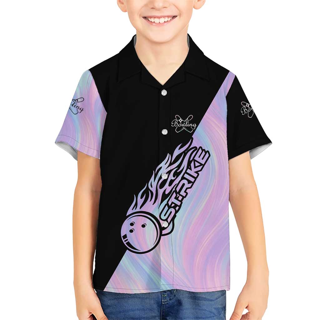 Bowling Strike Graphic Kid Hawaiian Shirt Custom Flaming Ball and Pastel Gradient Swirl Pattern Design - Wonder Print Shop