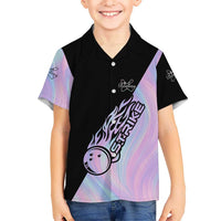 Bowling Strike Graphic Kid Hawaiian Shirt Custom Flaming Ball and Pastel Gradient Swirl Pattern Design - Wonder Print Shop